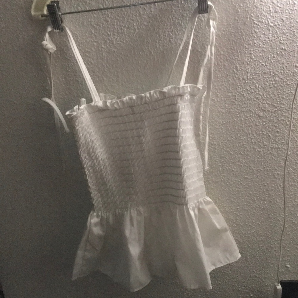 White Smocked Camisole with Ruffled Hem